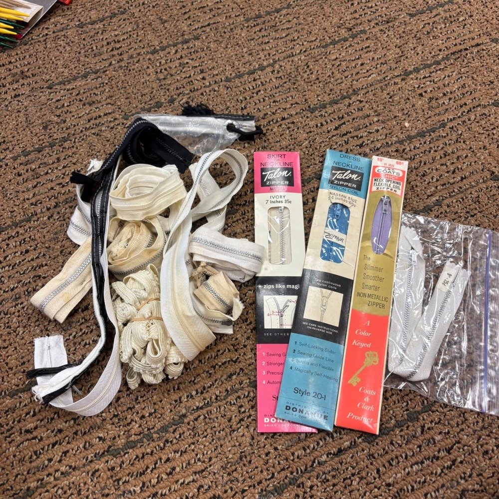 Vintage Zipper Lot Talon J&P Coats Metal Nylon Coil 7 14 16 Inch Sewing Notions